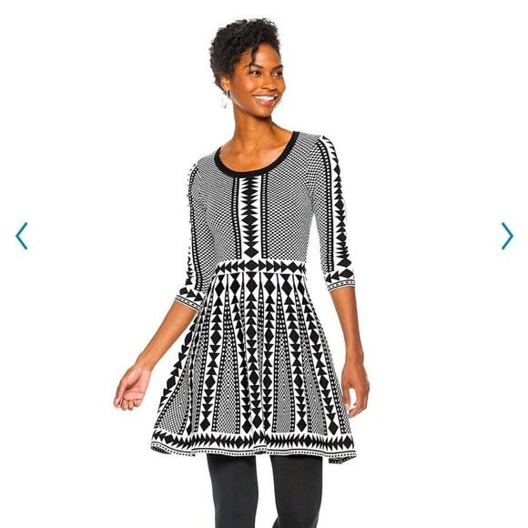 Nina Leonard Black & White Geometric Print Sweater Dress Size L - Picture 9 of 9